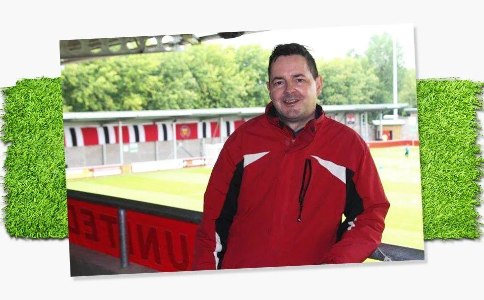 A photograph of football groundhopper Tony Incenzo at his 2,000th stadium