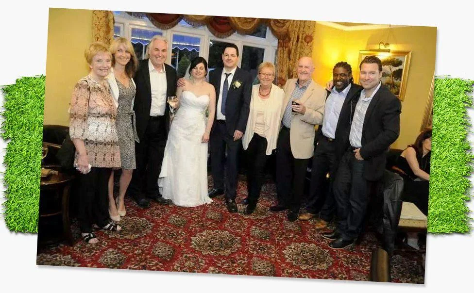 A photograph of football groundhopper Tony Incenzo at his wedding alongside QPR legends