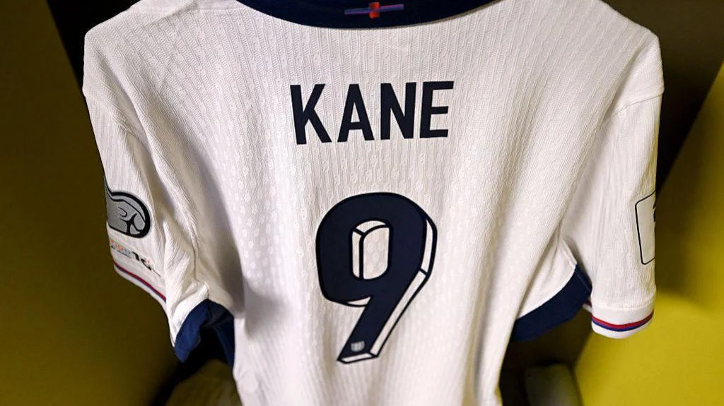 The number nine shirt Harry Kane wore against Latvia in England's 5-0 win in Riga in October. Kane scored twice to clinch qualification for next summer's World Cup